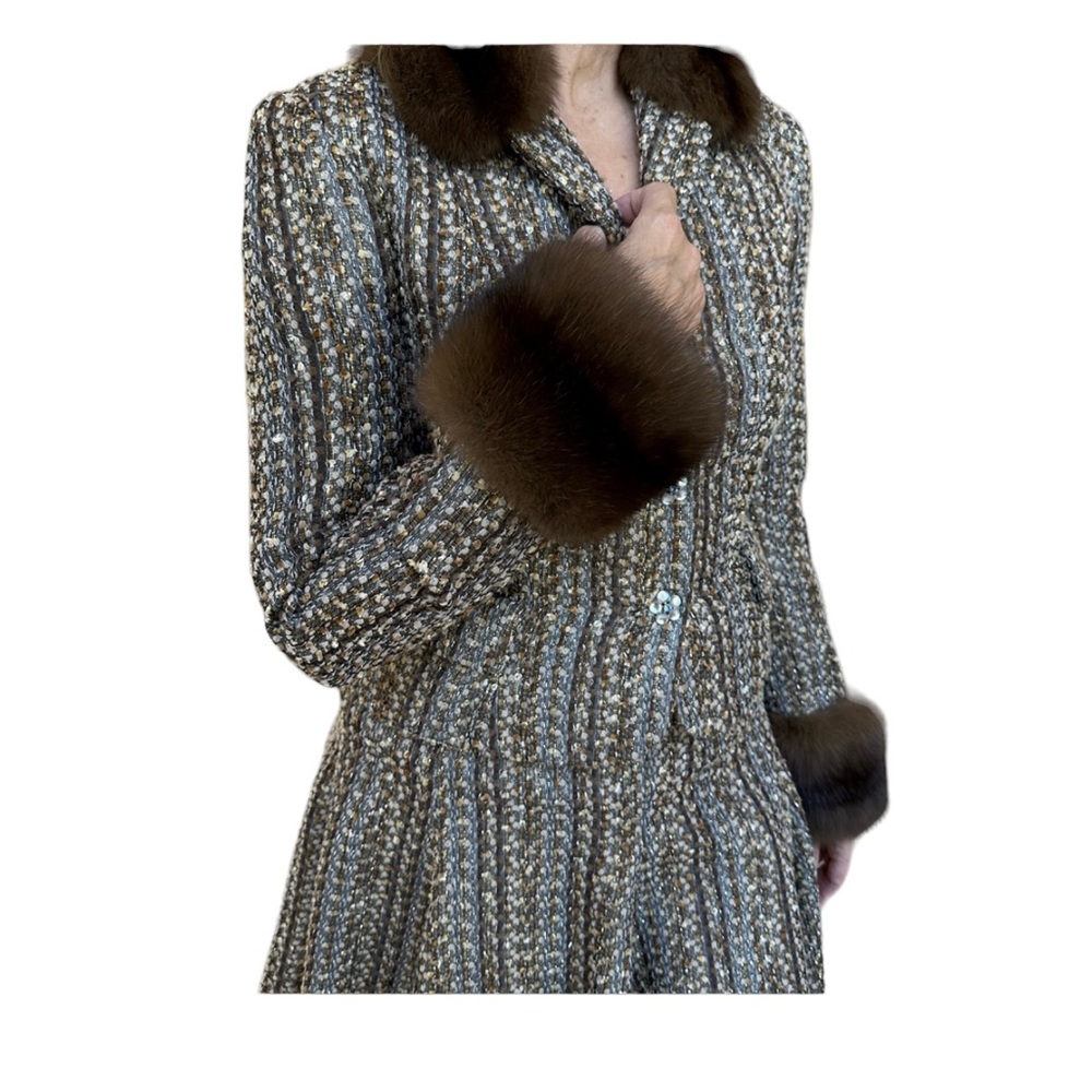 PEGGY JENNINGS vintage 2PC tweed suit with fur cuffs/collar, size 2. Never worn